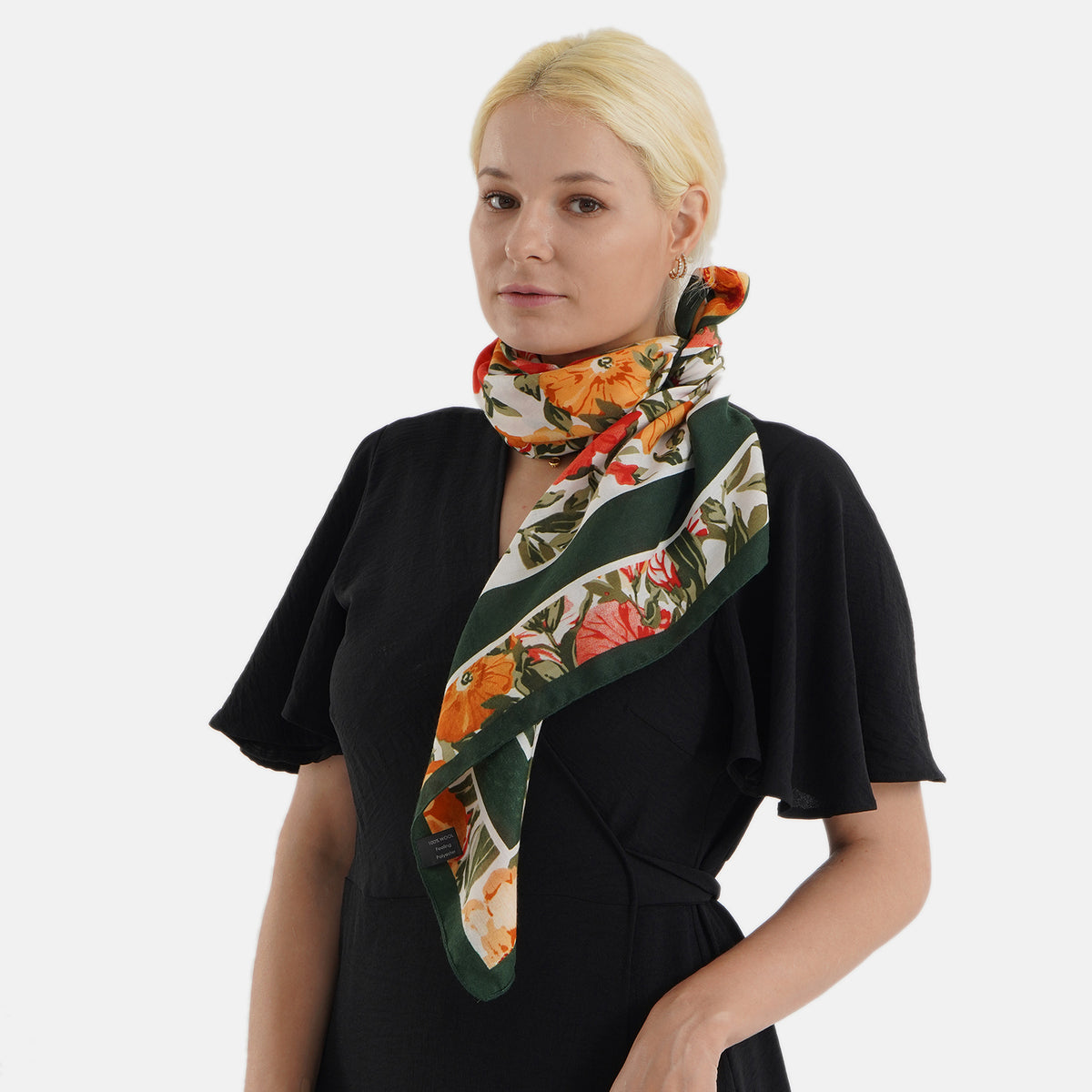Designer Inspired Floral Print Multi-Colour Square Scarf (88x88cm) - Green V32592230 3