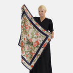 Designer Inspired Floral Print Multi-Colour Square Scarf (88x88cm) - Navy_8631214