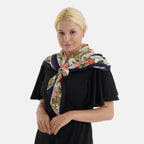 Designer Inspired Floral Print Multi-Colour Square Scarf (88x88cm) - Navy_8631214_1