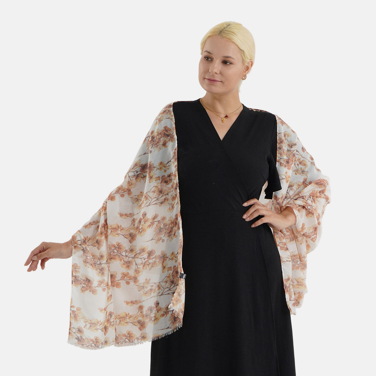 Nature-inspired Floral Print Scarf (80x180cm) - Beige &amp; Brown V32622777 0