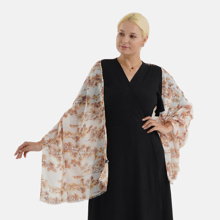 Nature-inspired Floral Print Scarf (80x180cm) - Beige &amp; Brown 8631269 1