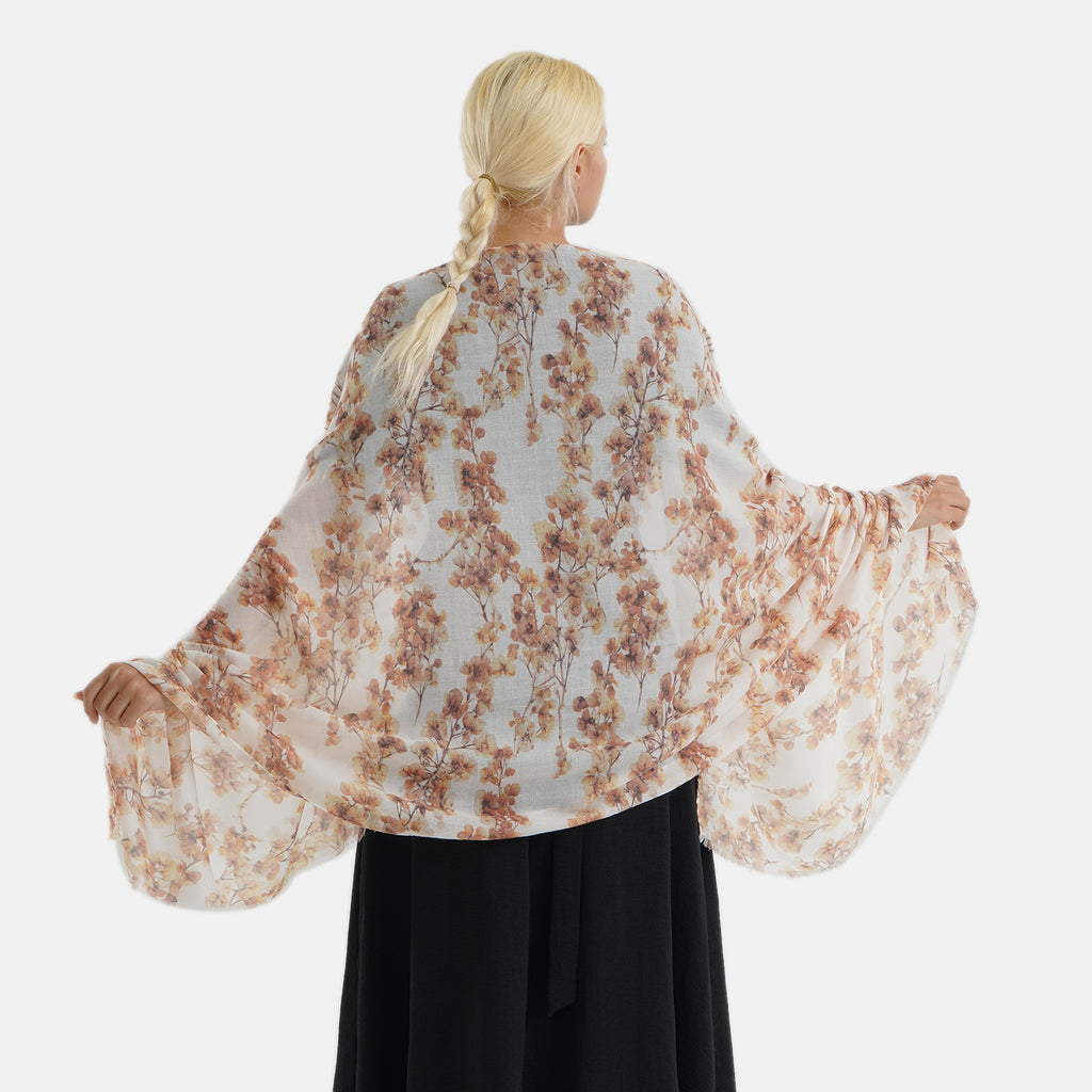 Nature-inspired Floral Print Scarf (80x180cm) - Beige & Brown_8631269_1