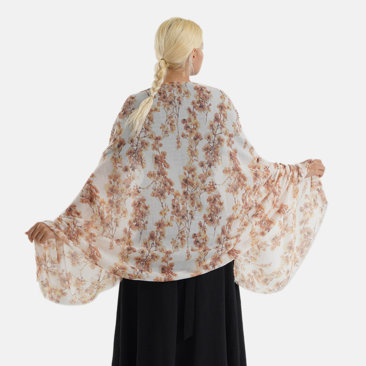 Nature-inspired Floral Print Scarf (80x180cm) - Beige &amp; Brown V32622777 2