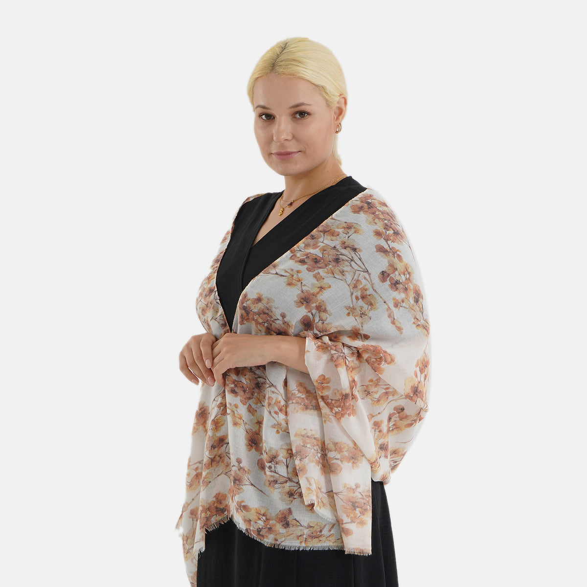 Nature-inspired Floral Print Scarf (80x180cm) - Beige &amp; Brown V32622777 3