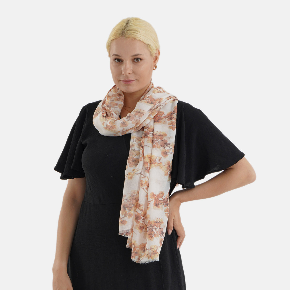 Nature-inspired Floral Print Scarf (80x180cm) - Beige &amp; Brown V32622777 4