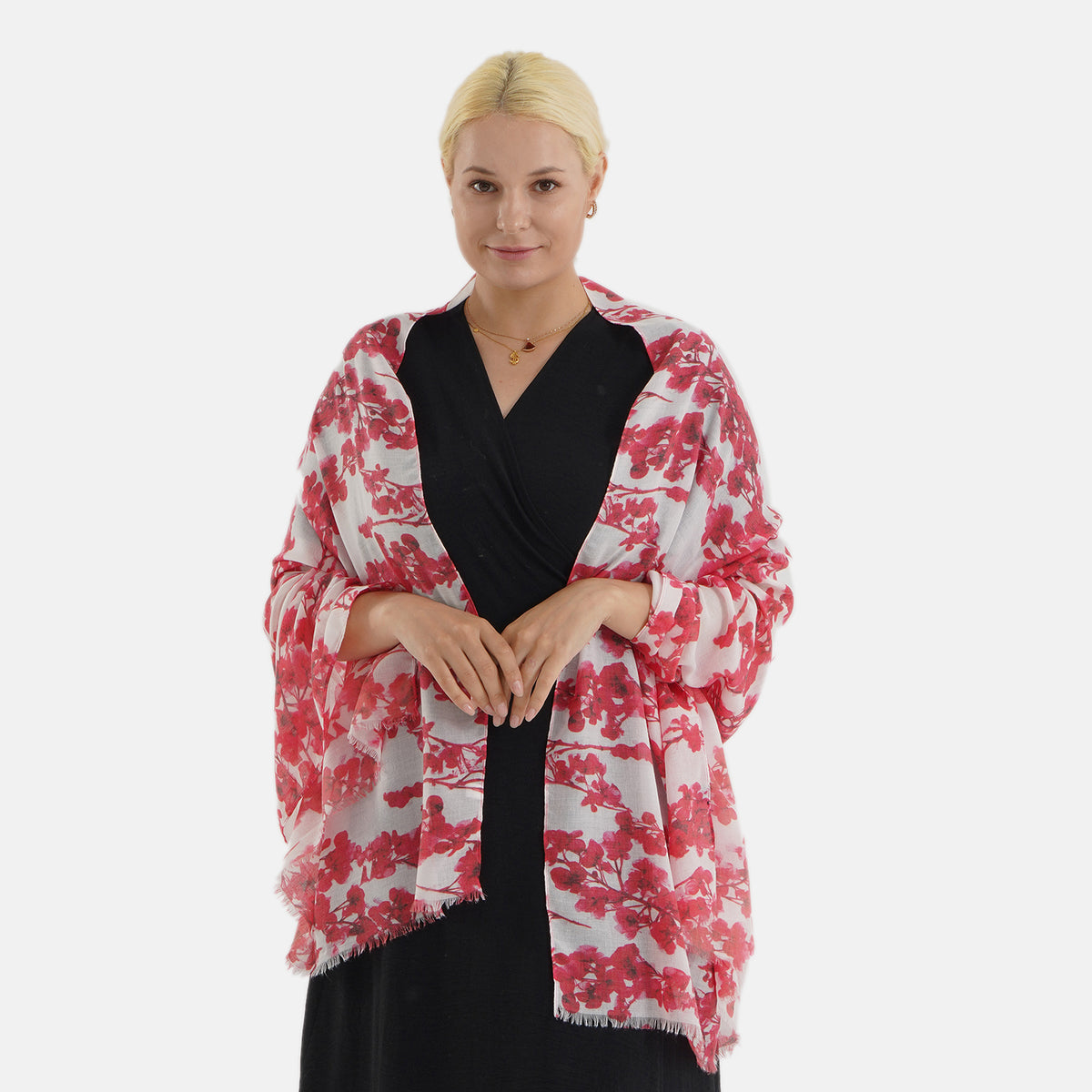 Nature-inspired Floral Print Scarf (80x180cm) - Red V32622775 0