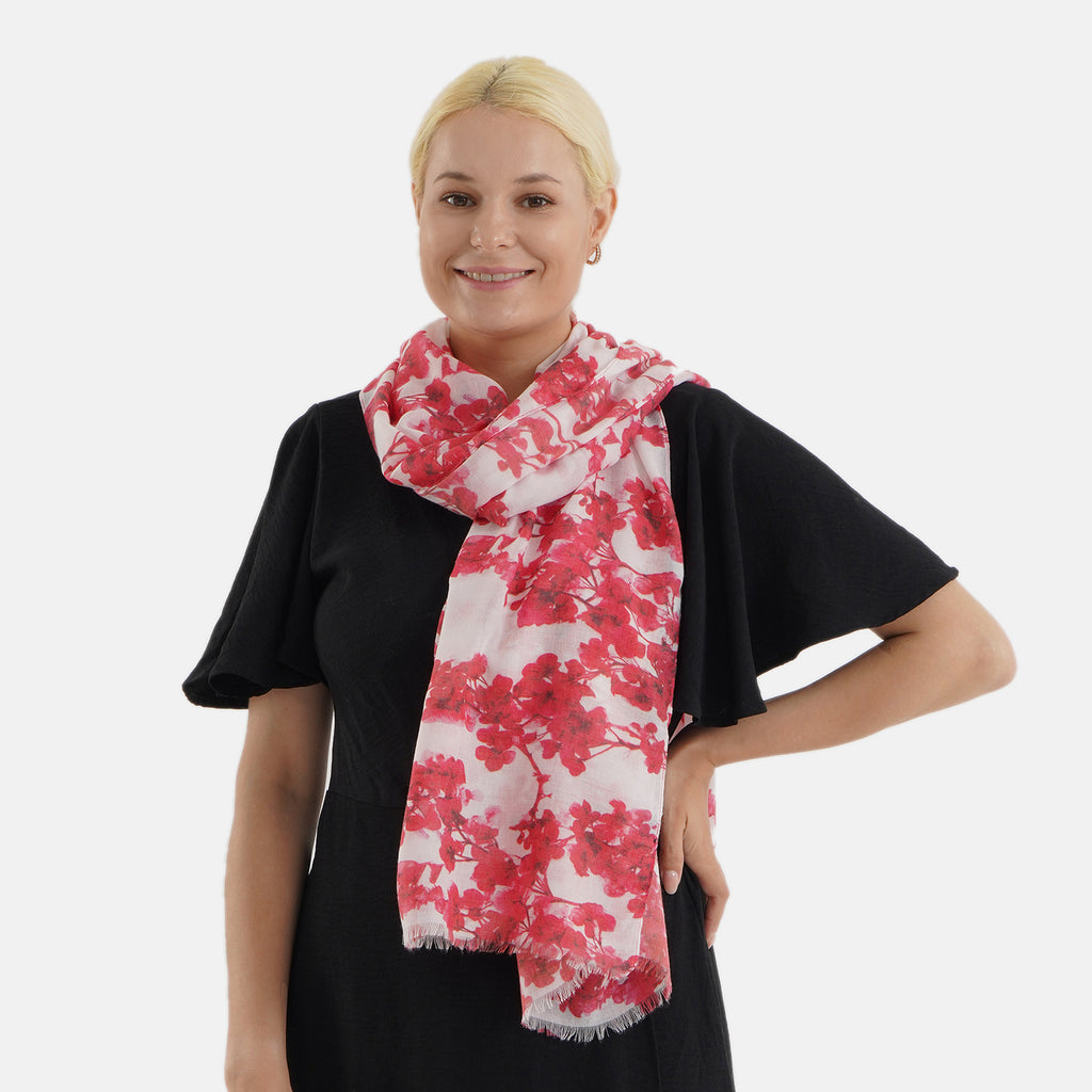 Nature-inspired Floral Print Scarf (80x180cm) - Red_8631271_3