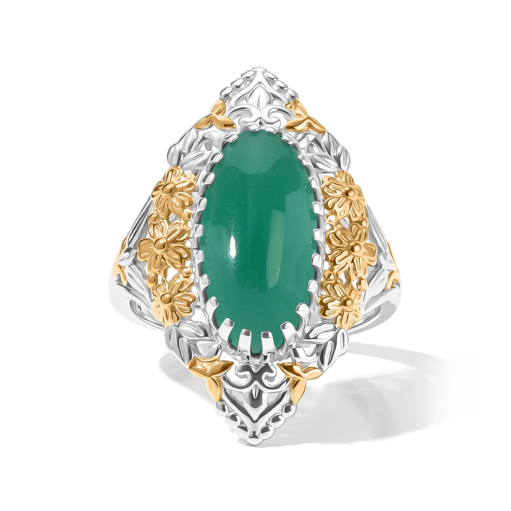 EverTrue Green Onyx Fillegree Work Ring Pure Yellow Brass  5.060  Ct._8631399