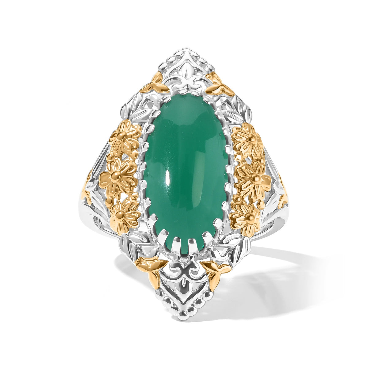 EverTrue Green Onyx Fillegree Work Ring Pure Yellow Brass  5.060  Ct. 8631399 0