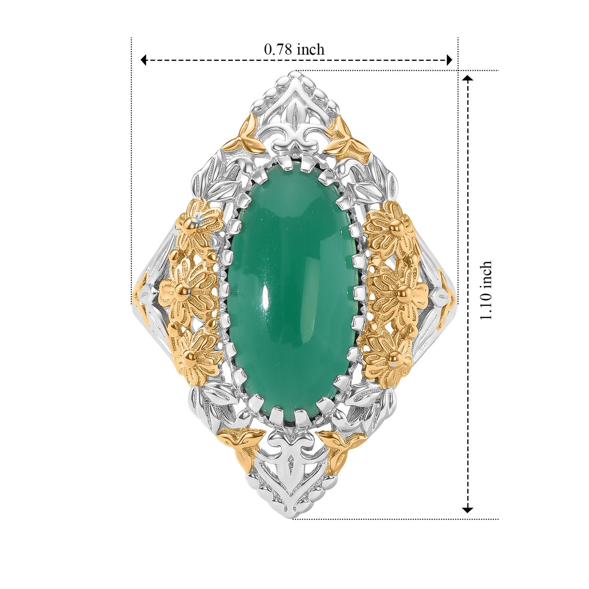EverTrue Green Onyx Fillegree Work Ring Pure Yellow Brass  5.060  Ct. 8631399 5