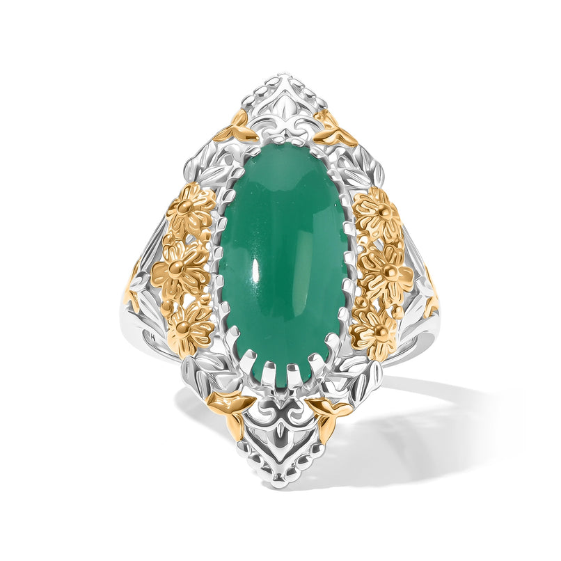 EverTrue Green Onyx Fillegree Work Ring Pure Yellow Brass  5.060  Ct._8631401