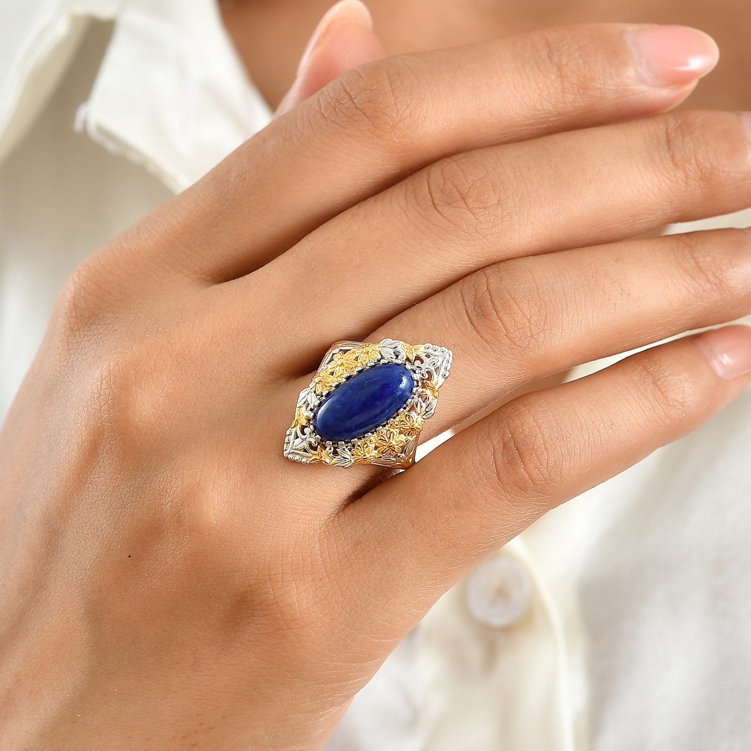 EverTrue Lapis Lazuli Fillegree Work Ring Pure Yellow Brass  5.585  Ct. 8631408 1