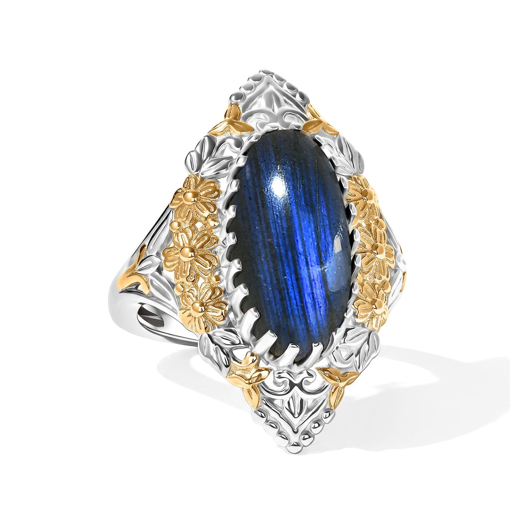 EverTrue Labradorite Fillegree Work Ring Pure Yellow Brass  5.355  Ct._8631417
