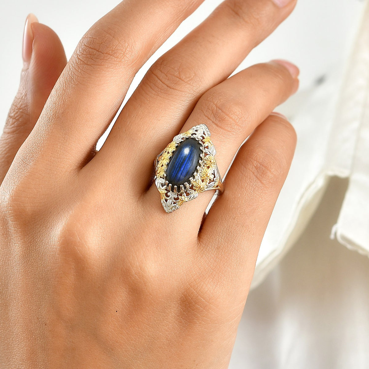 EverTrue Labradorite Fillegree Work Ring Pure Yellow Brass  5.355  Ct. 8631417 1