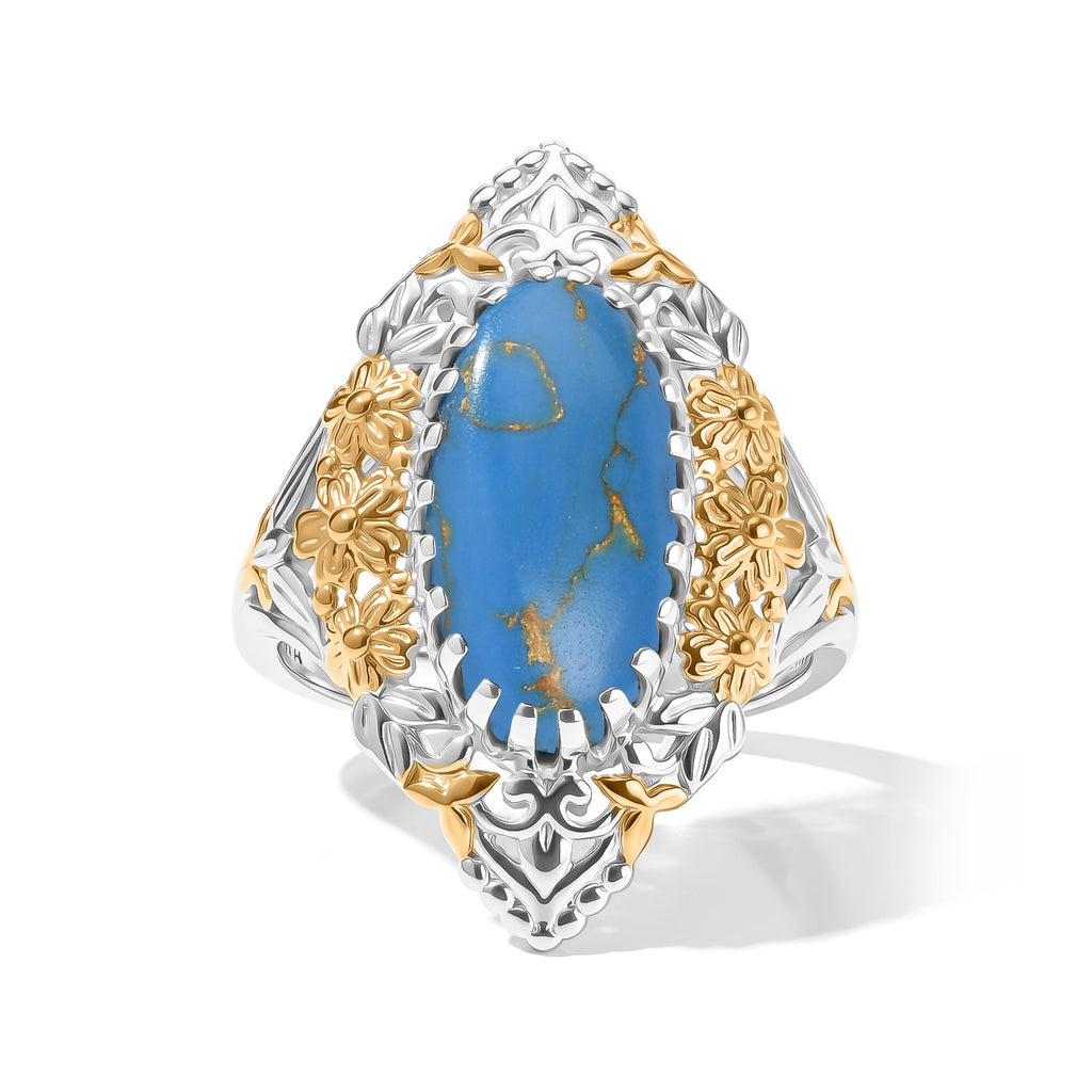 EverTrue Blue Mojave Turquoise Fillegree Work Ring Pure Yellow Brass  4.160  Ct._8631426