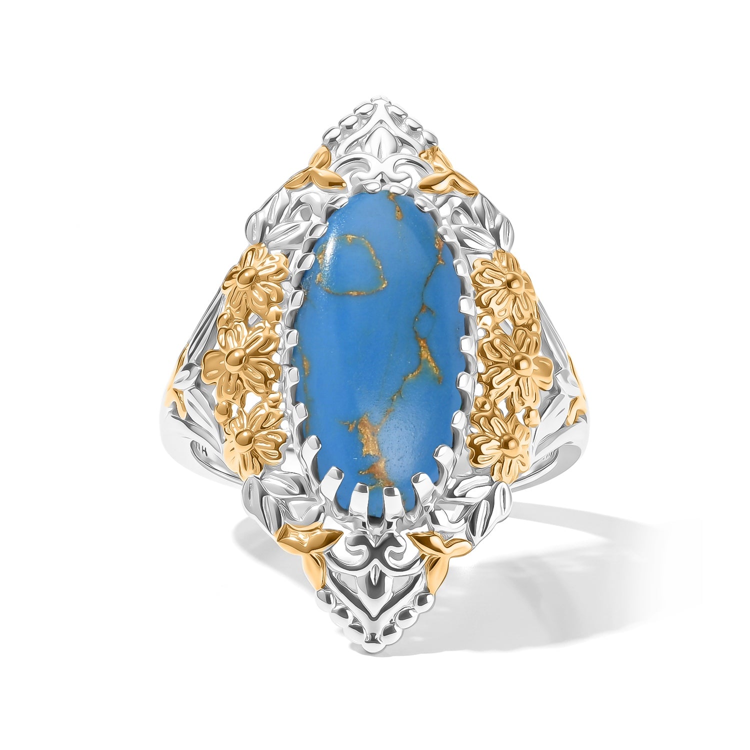 EverTrue Blue Mojave Turquoise Fillegree Work Ring Pure Yellow Brass  4.160  Ct. 8631426 0