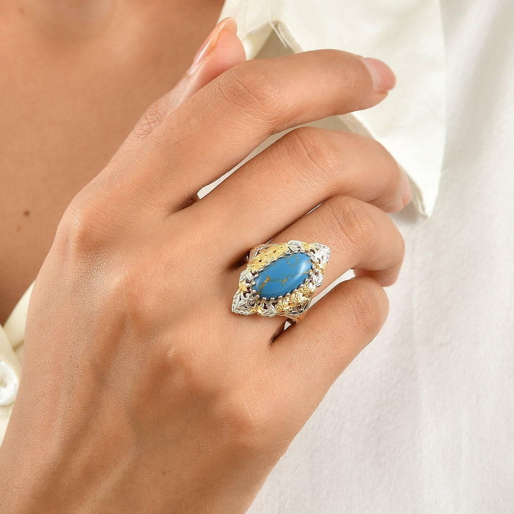 EverTrue Blue Mojave Turquoise Fillegree Work Ring Pure Yellow Brass  4.160  Ct._8631426_1