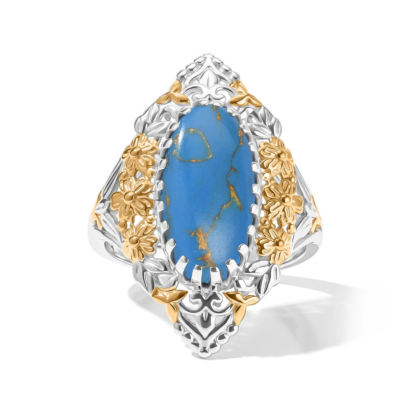 EverTrue Blue Mojave Turquoise Fillegree Work Ring Pure Yellow Brass  4.160  Ct._8631429