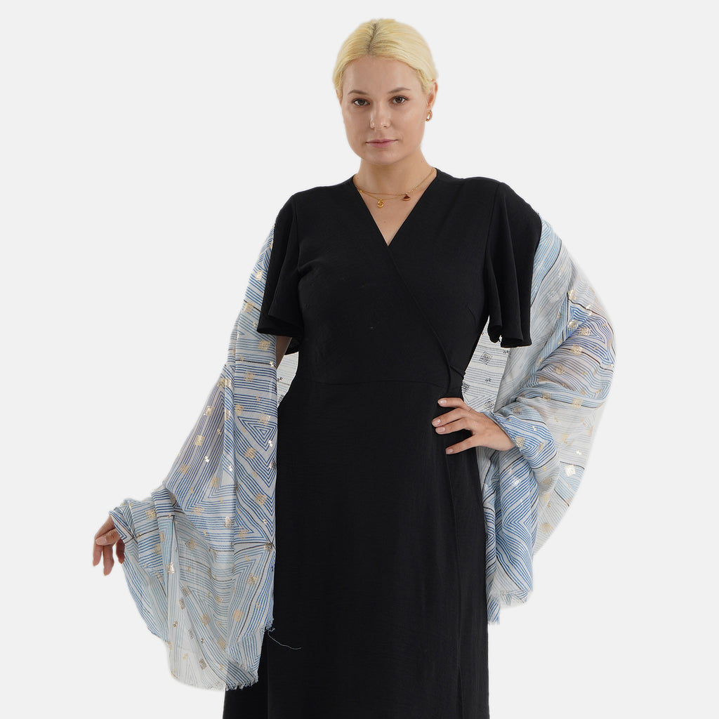 Geometric Print Multi-Colour Scarf (85x180cm) - Blue_8631504_3