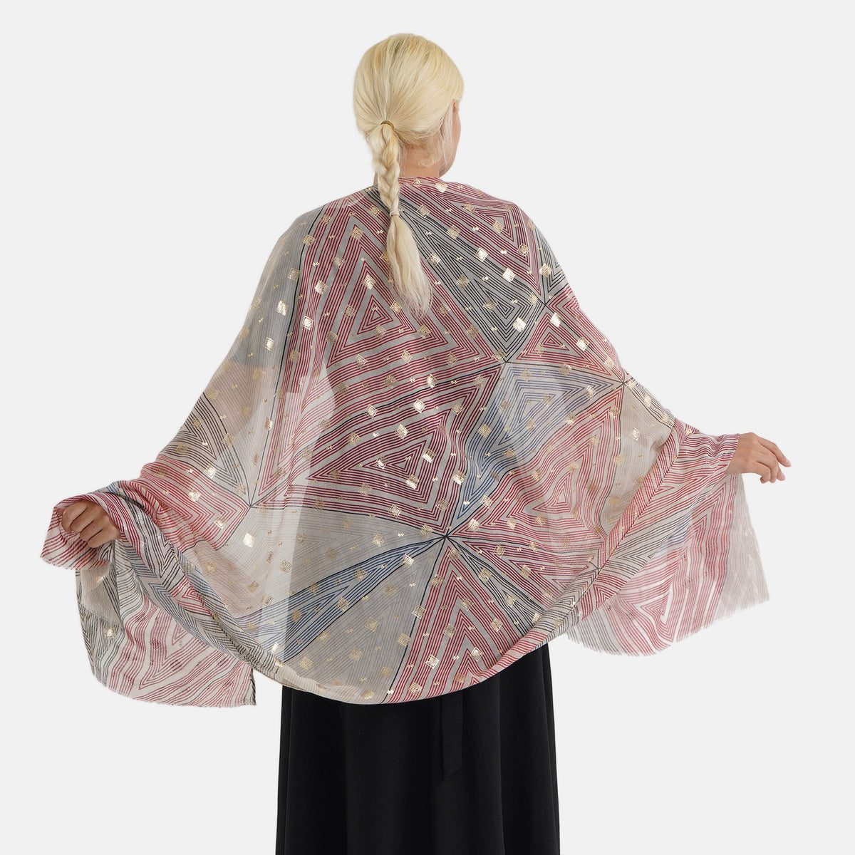 Geometric Print Multi-Colour Scarf (85x180cm) - Red V32621451 2