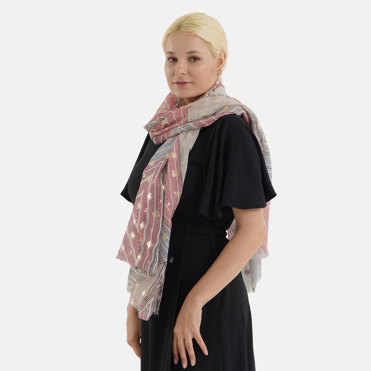 Geometric Print Multi-Colour Scarf (85x180cm) - Red V32621451 3