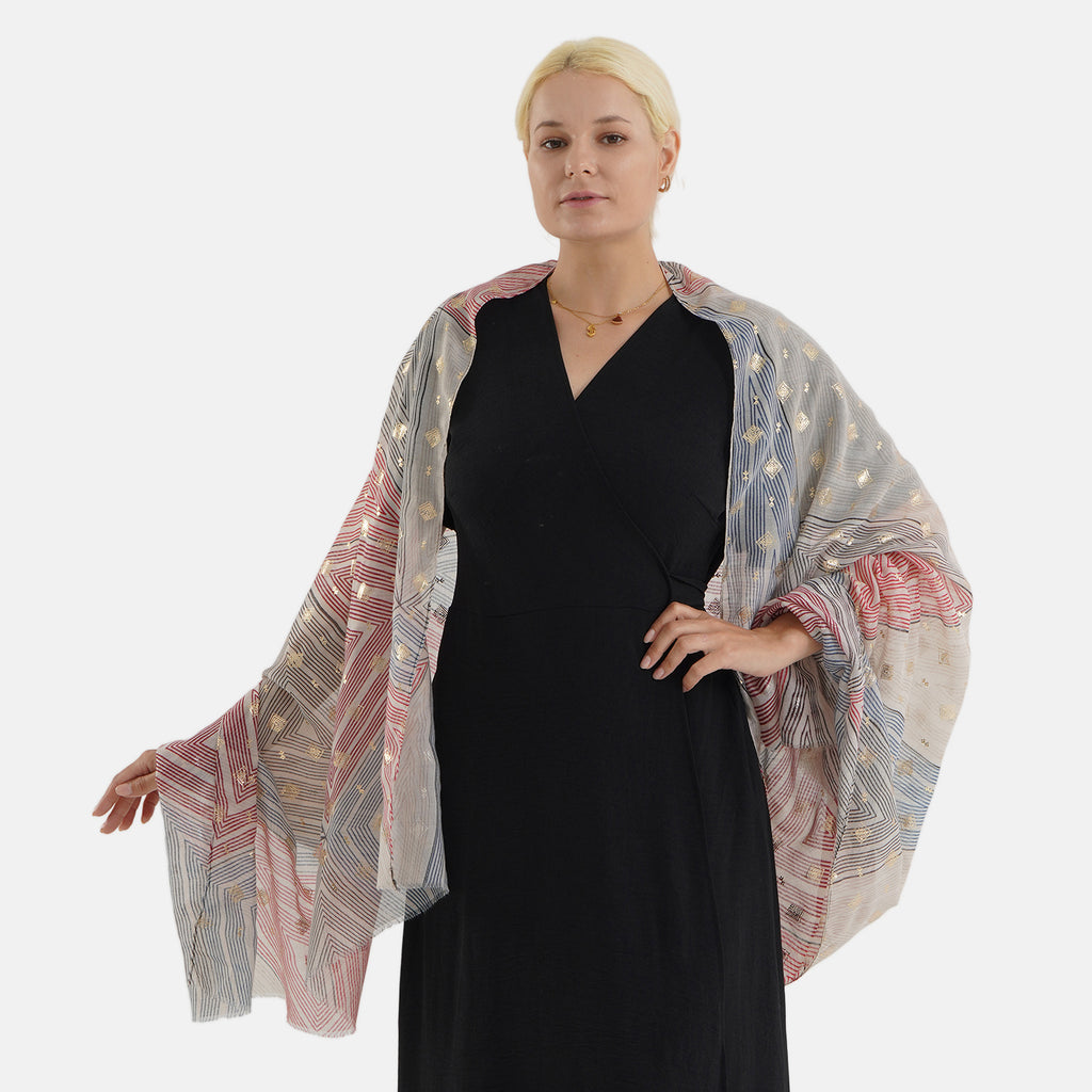 Geometric Print Multi-Colour Scarf (85x180cm) - Red_8631505_3
