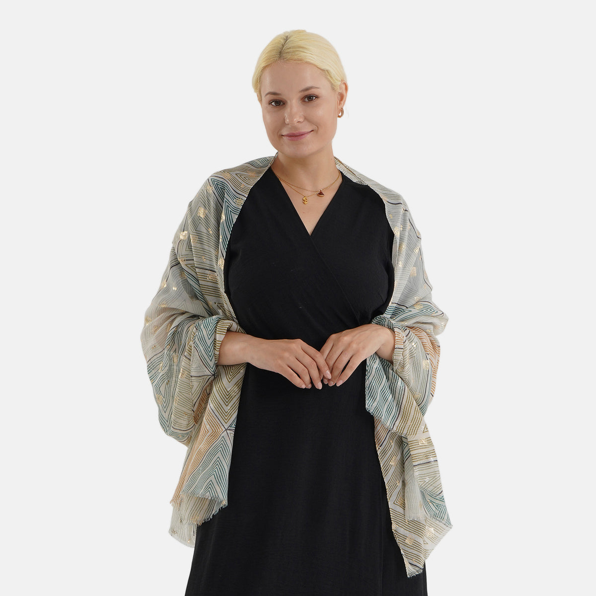 Geometric Print Multi-Colour Scarf (85x180cm) - Green V32620630 0