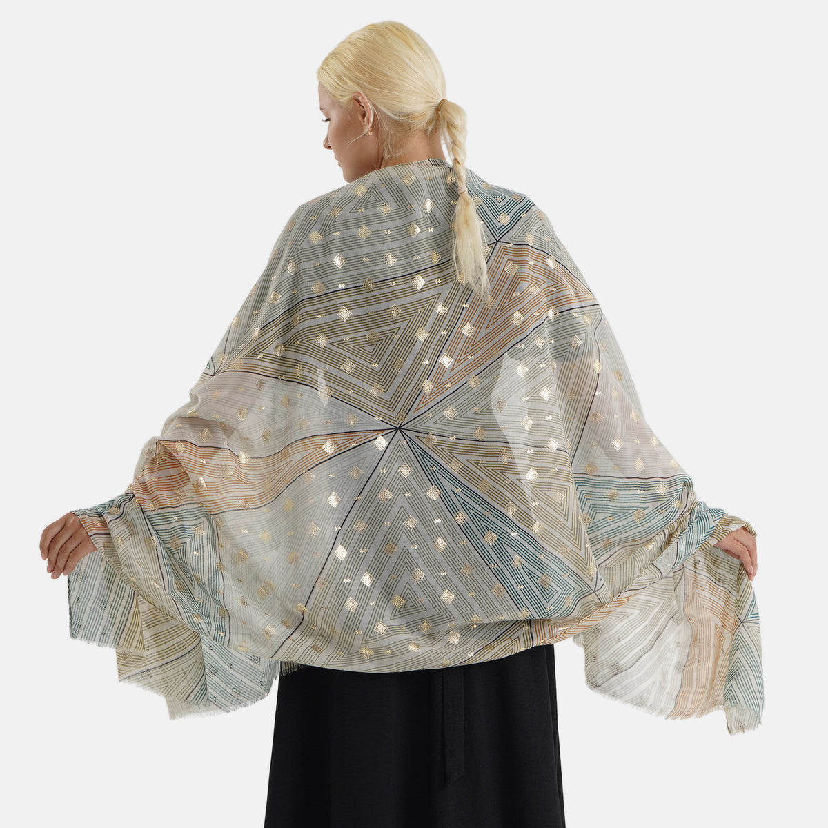 Geometric Print Multi-Colour Scarf (85x180cm) - Green V32620630 2