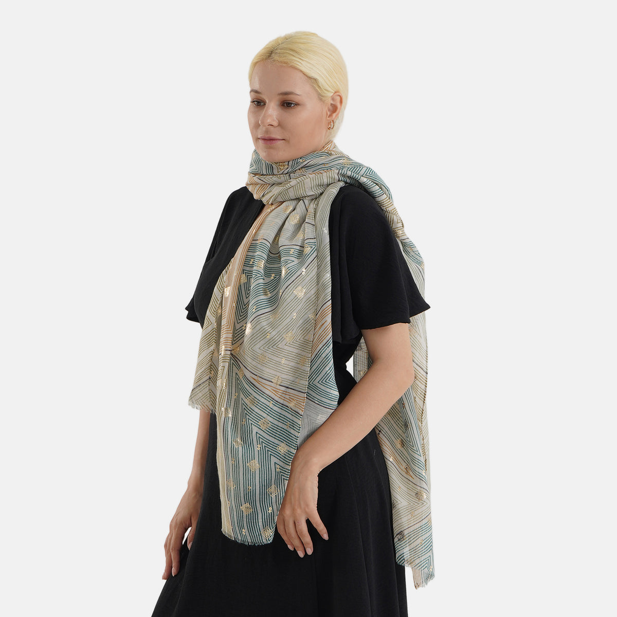 Geometric Print Multi-Colour Scarf (85x180cm) - Green V32620630 4