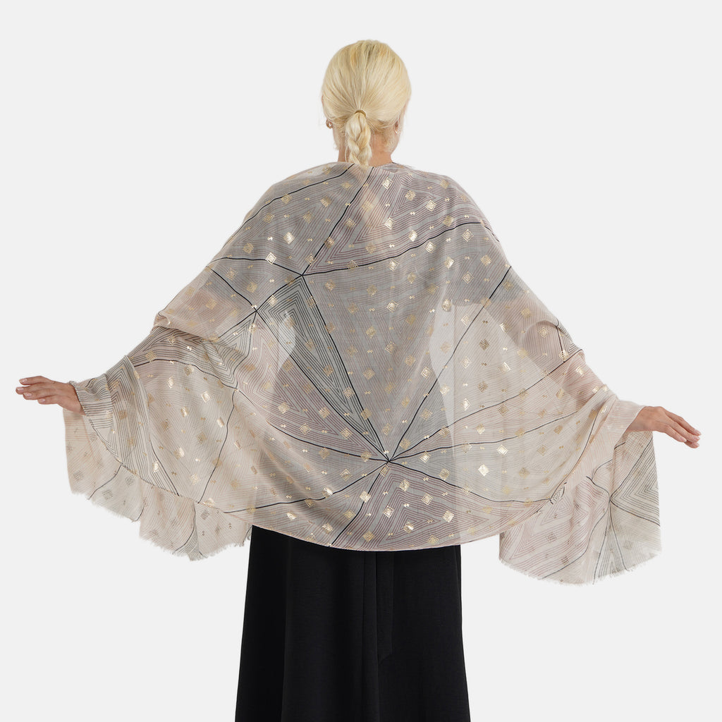 Geometric Print Multi-Colour Scarf (85x180cm) - Beige_8631507_1