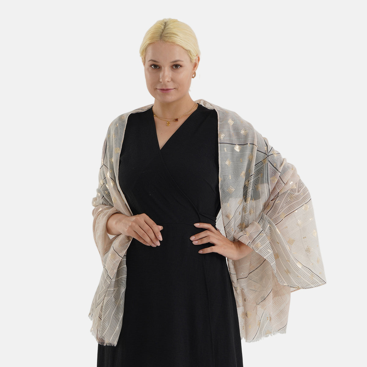 Geometric Print Multi-Colour Scarf (85x180cm) - Beige V32620872 3