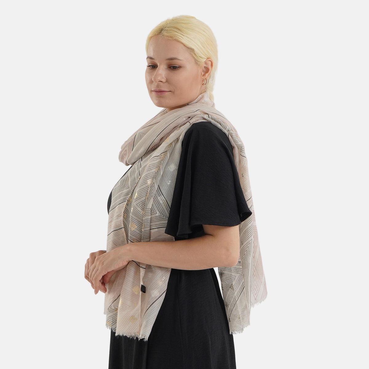 Geometric Print Multi-Colour Scarf (85x180cm) - Beige V32620872 4
