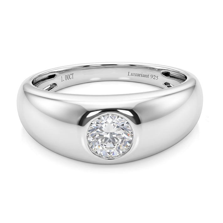 Live From Vegas - Luxuriant - Lab Grown Diamond (SI-G-H) Solitaire Band Ring in Rhodium Overlay Sterling Silver 1.00 Ct. 8631539 1