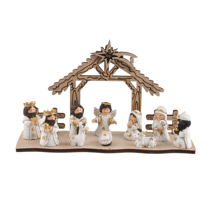 Traditional Resin &amp; MDF Christmas Nativity Manger Stable Ornament - Multi Colour 8631696 1