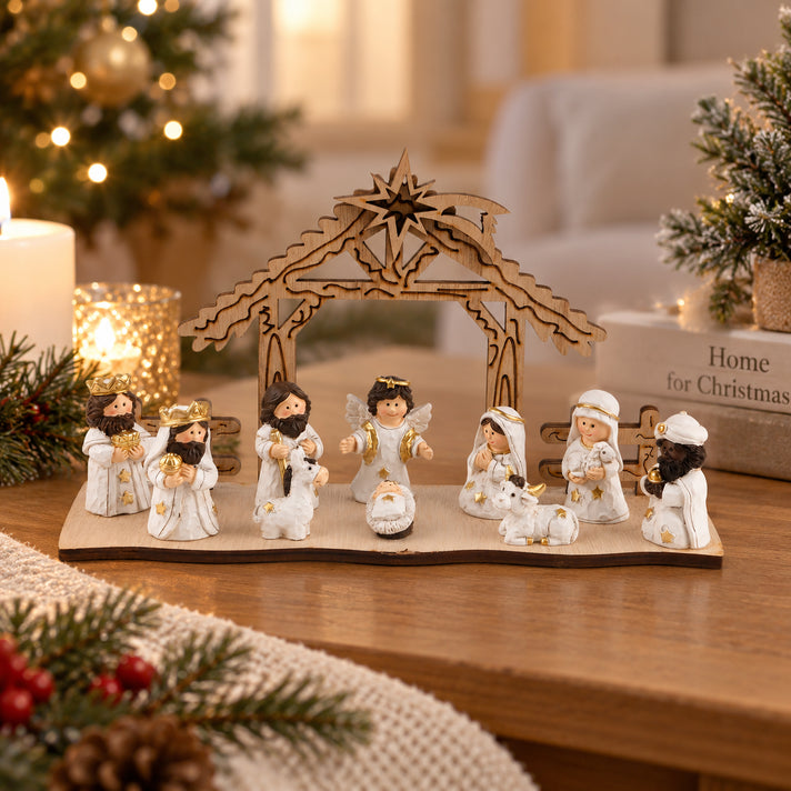 Traditional Resin &amp; MDF Christmas Nativity Manger Stable Ornament - Multi Colour 8631696 2
