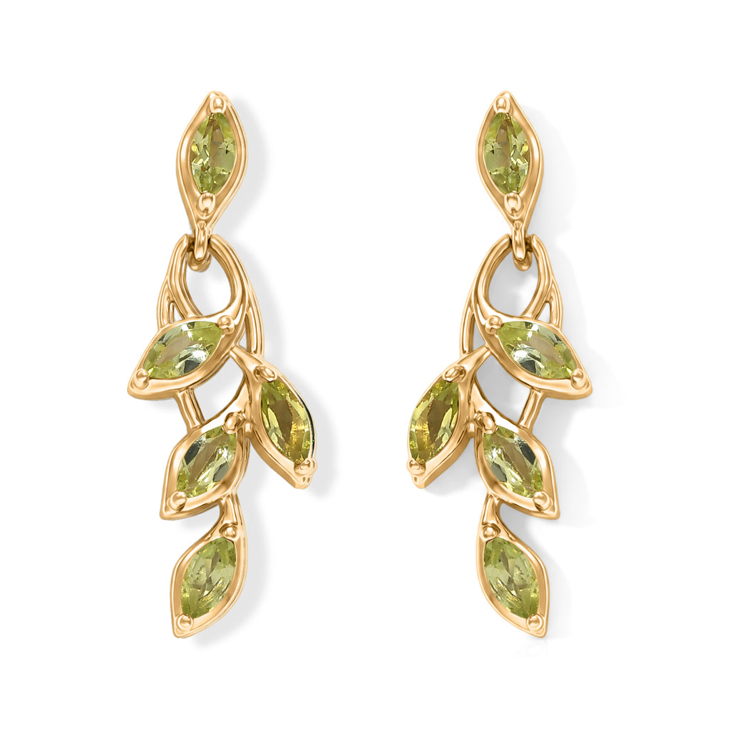 D'Joy - Peridot Leaf Vine Dangling Earring with Push Back in 18K Vermeil Yellow Gold Plated Sterling Silver 1.70 Ct._8632197