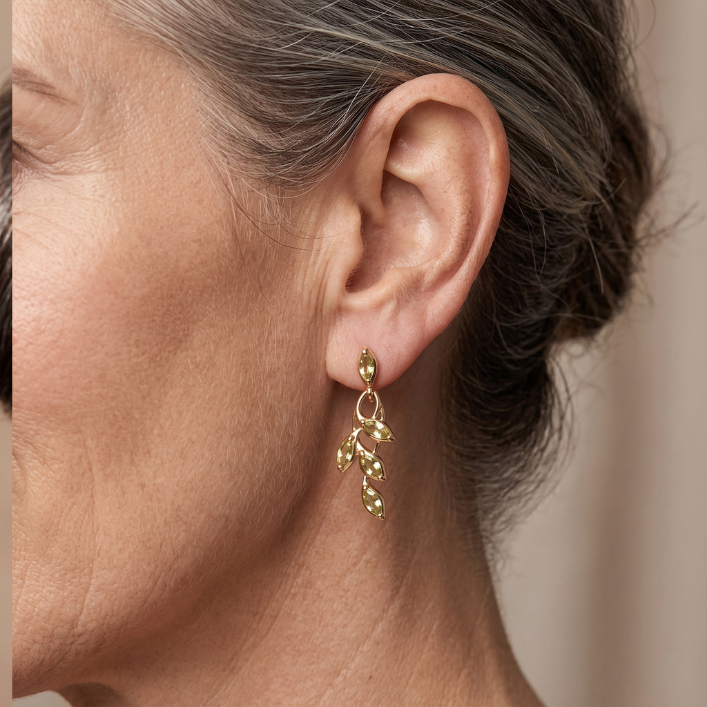 D'Joy - Peridot Leaf Vine Dangling Earring with Push Back in 18K Vermeil Yellow Gold Plated Sterling Silver 1.70 Ct._8632197_1