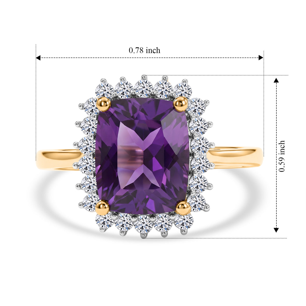 Luxuriant - Natural Moroccan Amethyst &amp; Lab Grown Diamond (SI/G-H) Halo Ring in 18K Vermeil Yellow Gold Plated Sterling Silver 3.20 Ct. 8632210 6