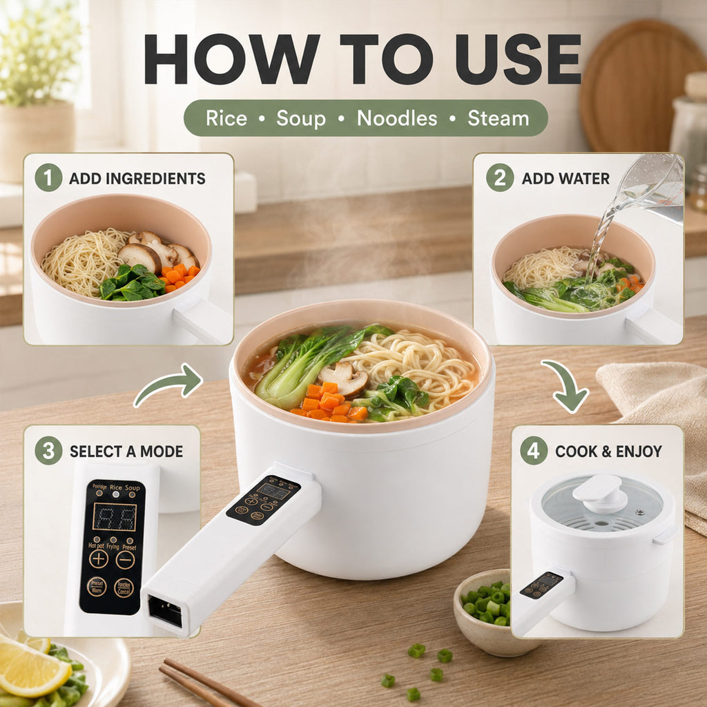 Electric Hot Pot Cooker, Steamer, Non-Stick Frying Pan - 700W - White_8632973_2