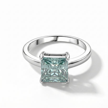 D'Joy - Paraiba Colour  Moissanite Solitaire Ring in Rhodium Overlay Sterling Silver 2.40 Ct. 8634631 1