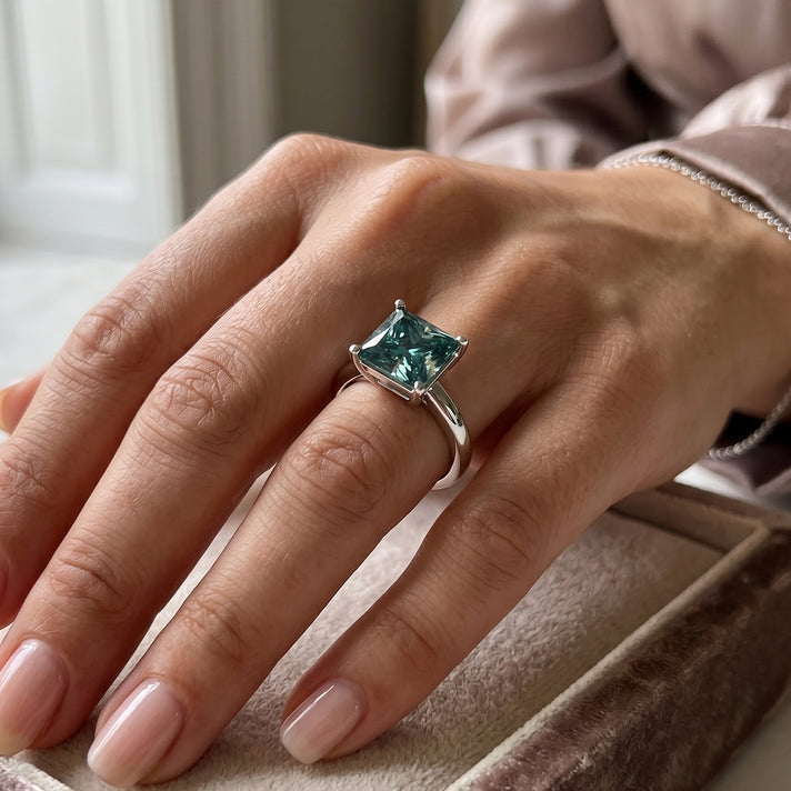 D'Joy - Paraiba Colour  Moissanite Solitaire Ring in Rhodium Overlay Sterling Silver 2.40 Ct. 8634631 2