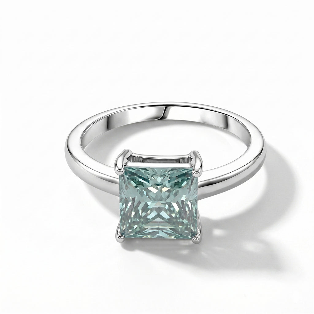 D'Joy - Paraiba Colour  Moissanite Solitaire Ring in Rhodium Overlay Sterling Silver 2.40 Ct._8634634