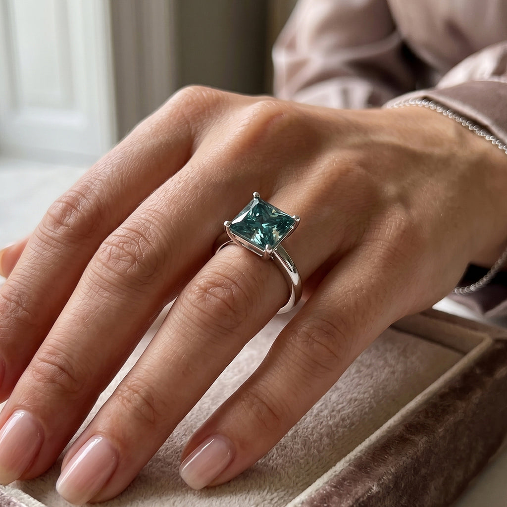 D'Joy - Paraiba Colour  Moissanite Solitaire Ring in Rhodium Overlay Sterling Silver 2.40 Ct._8634634_1
