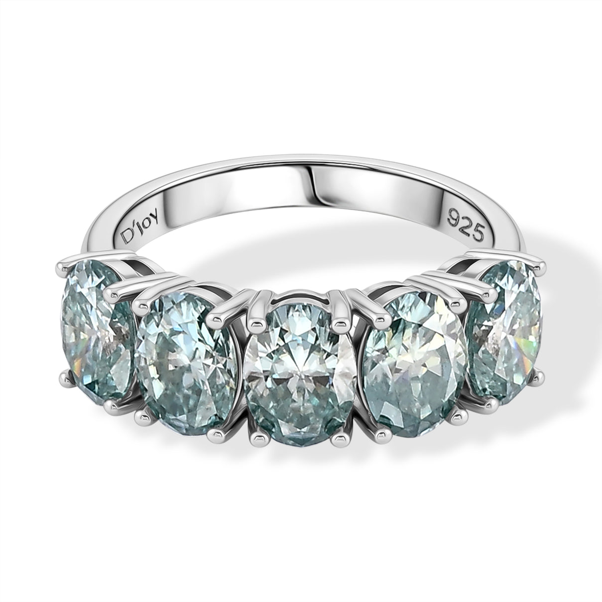 D'Joy - Paraiba Moissanite 5 Stone Ring in Rhodium Overlay Sterling Silver 3.70 Ct. 8634659 0
