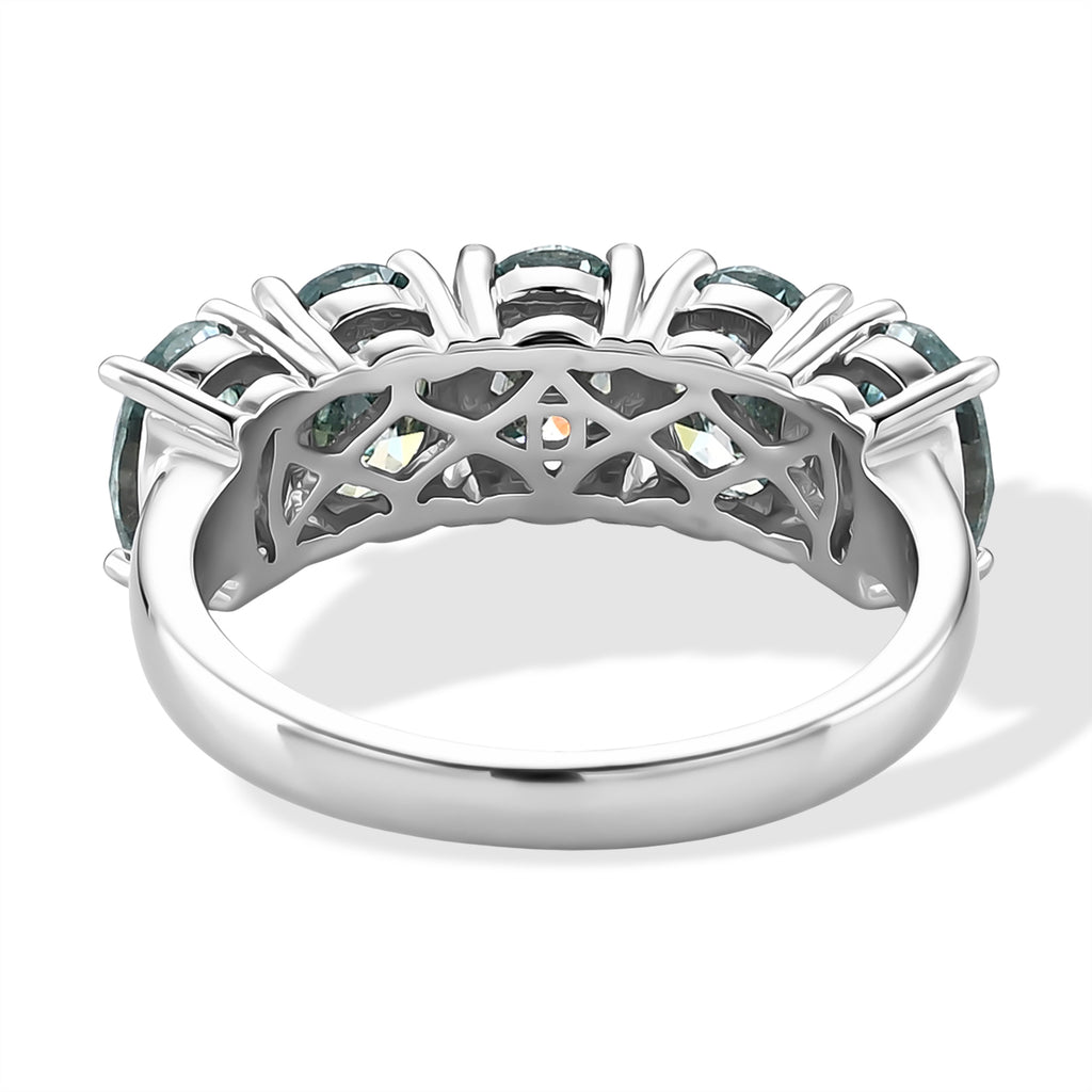 D'Joy - Paraiba Moissanite 5 Stone Ring in Rhodium Overlay Sterling Silver 3.70 Ct._8634659_4