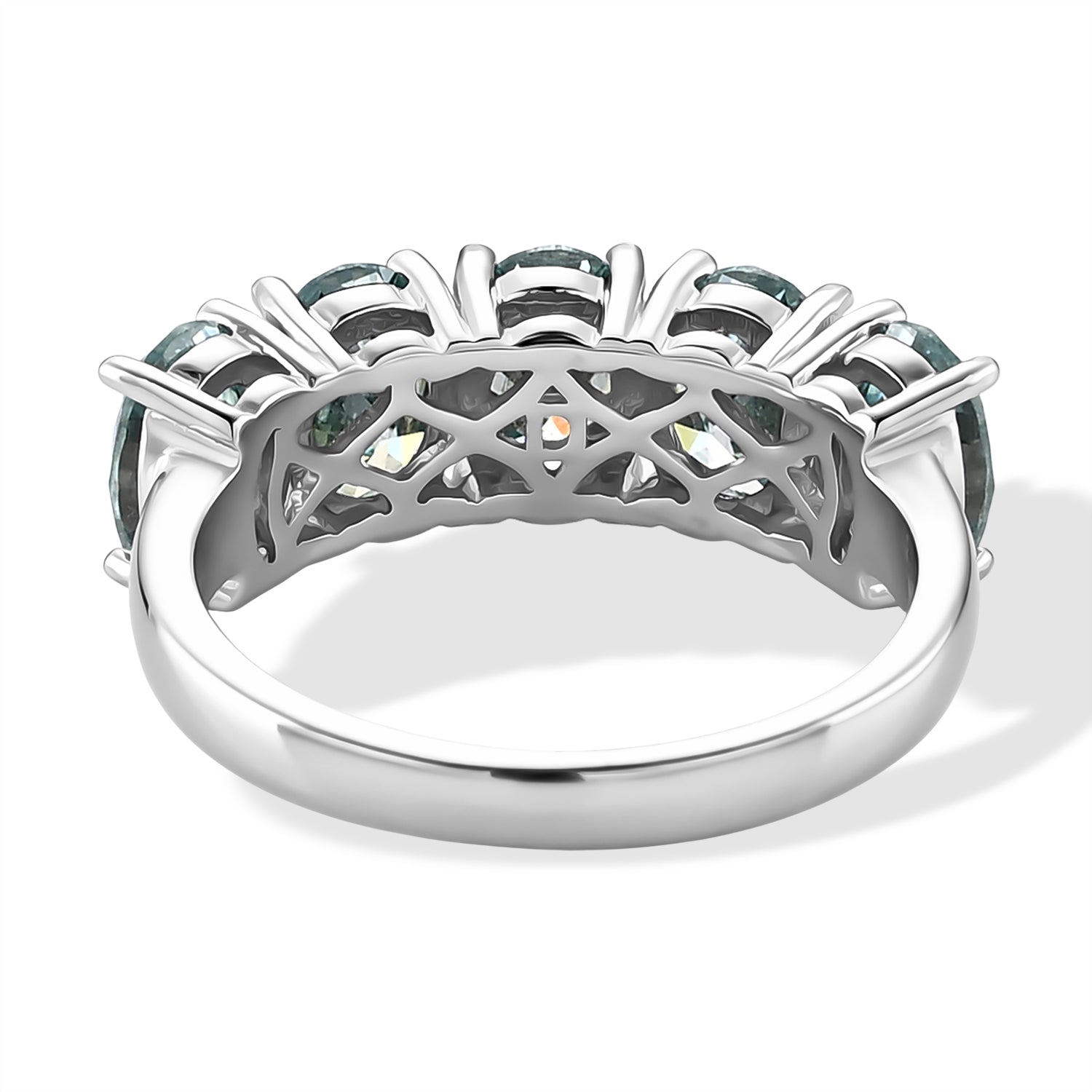 D'Joy - Paraiba Moissanite 5 Stone Ring in Rhodium Overlay Sterling Silver 3.70 Ct. 8634659 5