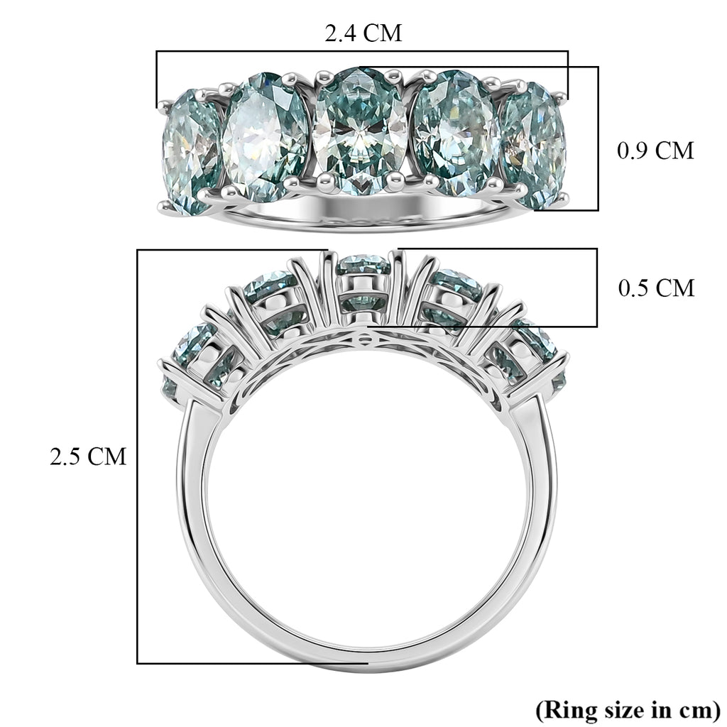 D'Joy - Paraiba Moissanite 5 Stone Ring in Rhodium Overlay Sterling Silver 3.70 Ct._8634659_5