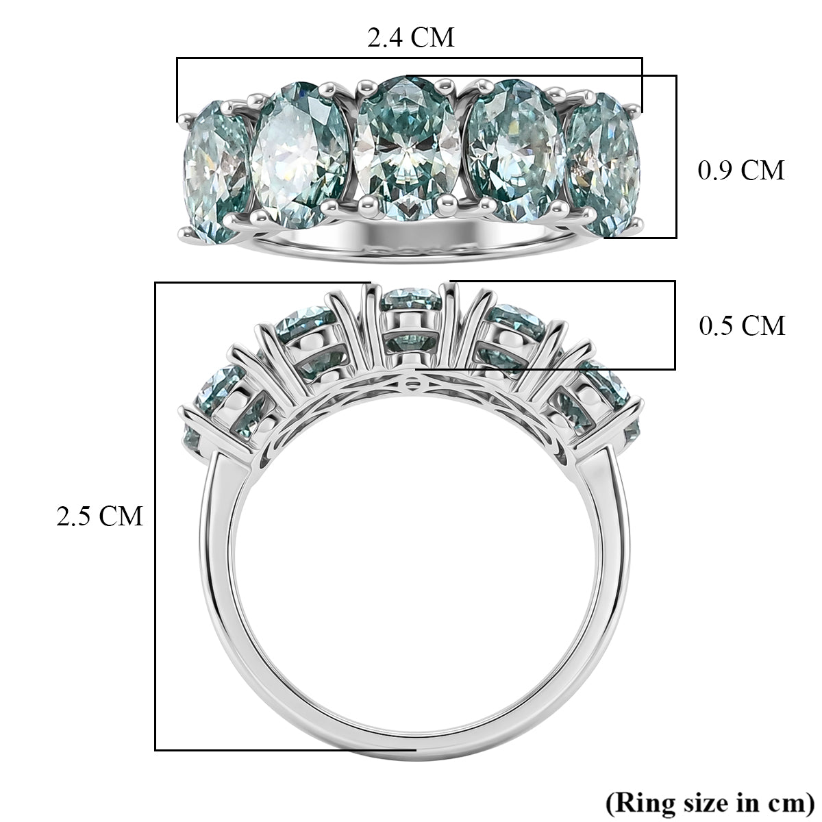 D'Joy - Paraiba Moissanite 5 Stone Ring in Rhodium Overlay Sterling Silver 3.70 Ct. 8634659 6