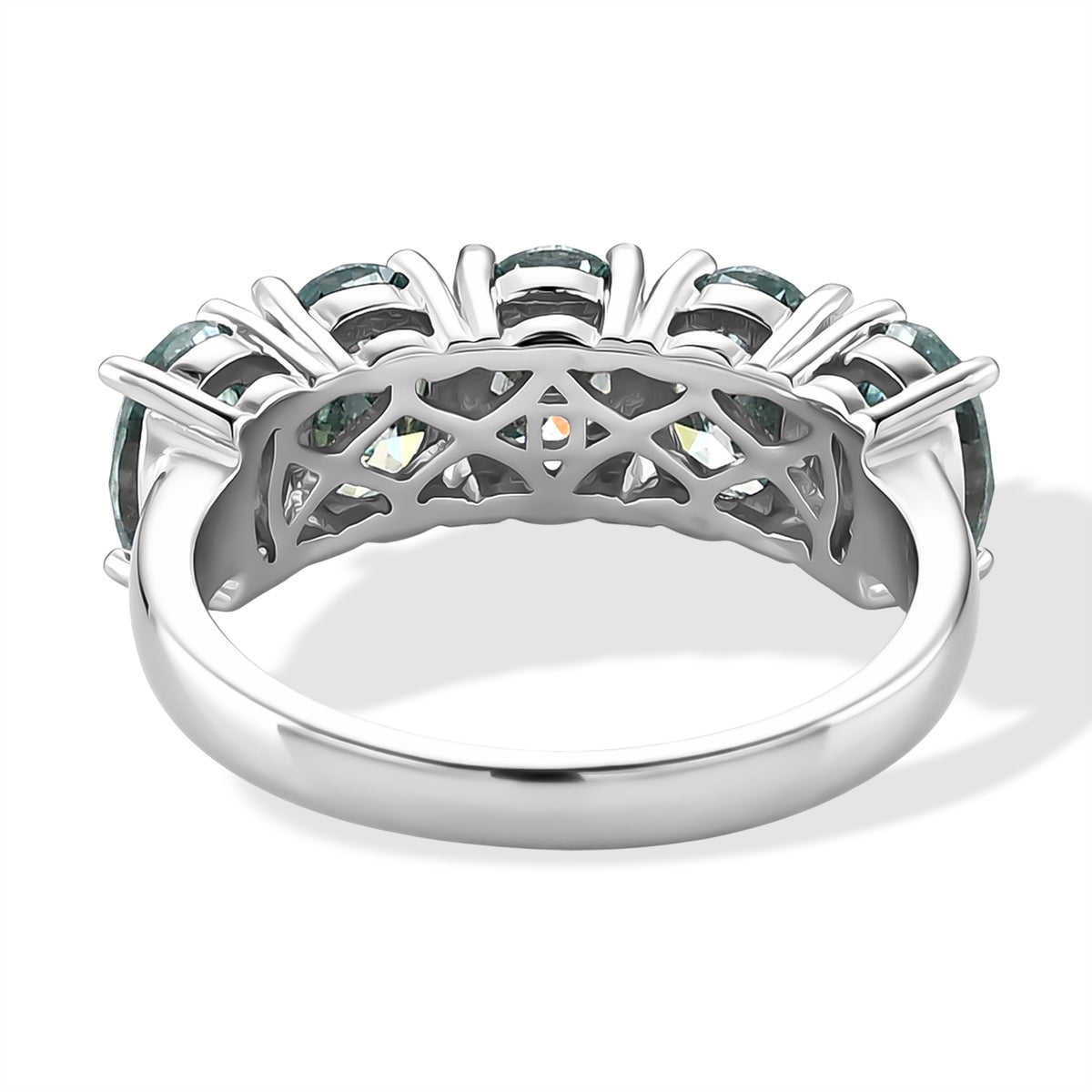 D'Joy - Paraiba Moissanite 5 Stone Ring in Rhodium Overlay Sterling Silver 3.70 Ct. V32718300 5