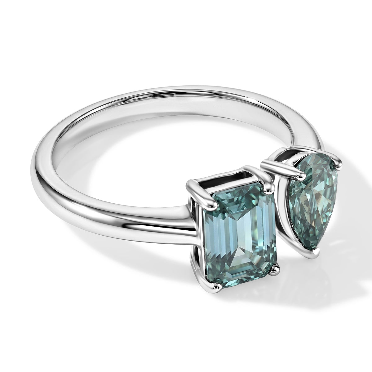 D'Joy - Paraiba Moissanite Toi-et-Moi Ring in Rhodium Overlay Sterling Silver 2.30 Ct. V32607144 0